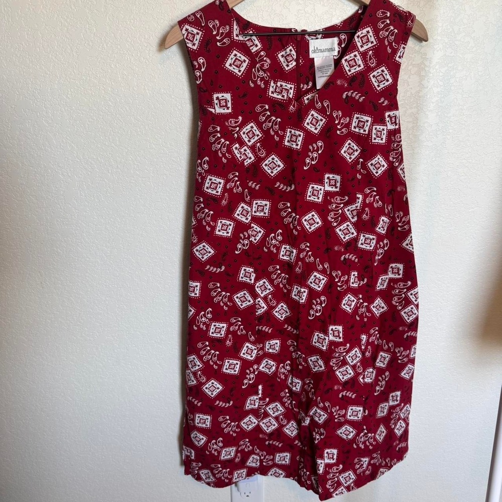 Red Bandana Paisley Print Americana Cotton Blend Maternity Sheath Dress, Large - Picture 2 of 4